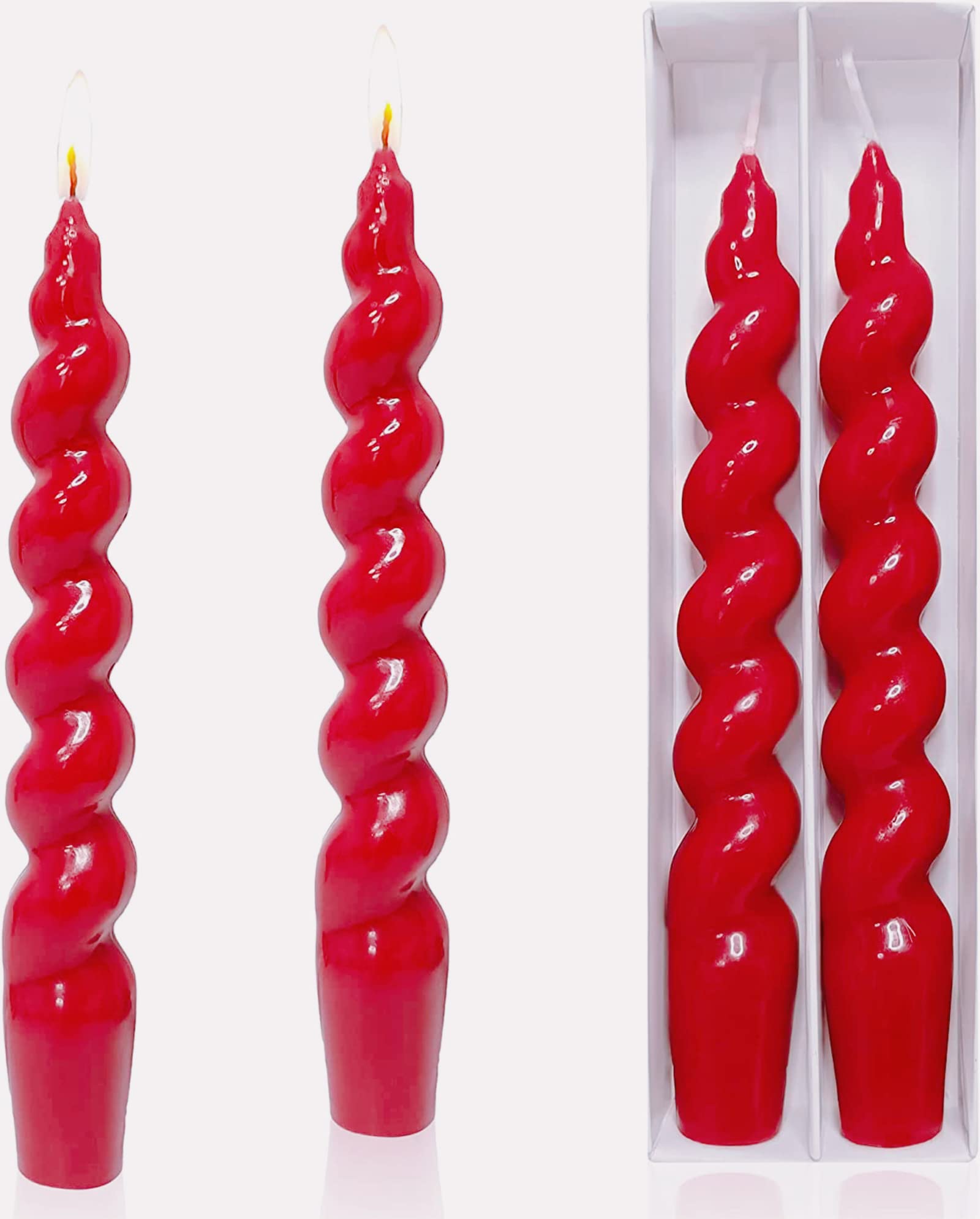 Berkebun Red Spiral Taper Candle H7.5inch -Set of 2 Tapered Candles, Dripless and Smokeless,Long Candle,Tall Candlesticks, Home Dinner, Party, Wedding, Halloween, Churches,Christmas (2, Red)