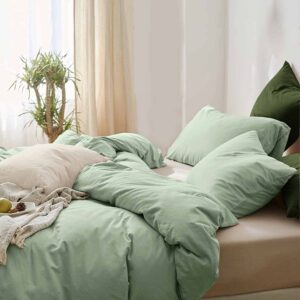 etdiffe sage green duvet cover queen size, soft farmhouse bedding comforter cover set 3 pieces with zipper closure, 1 lightweight microfiber duvet cover 90x90 inches and 2 pillow shams for women men