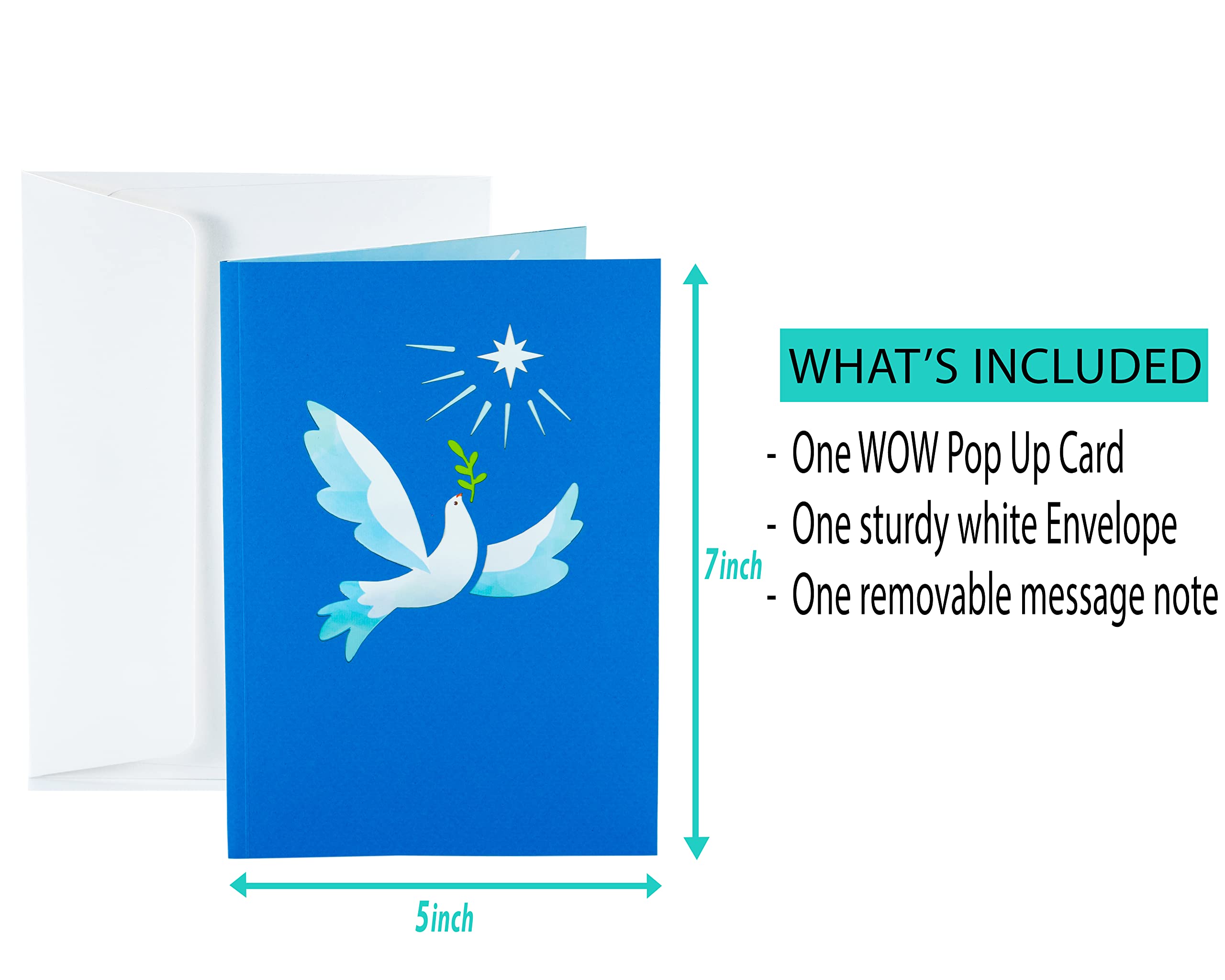 Dove Bird,WOW Greeting Pop Up 3D Card For All Occasions,Peace, Birthday, Love, Christmas, Grace, Holy Spirit, Hope,Personalized With Insert Message Note,Handcrafted With Love,Proud USA Brand