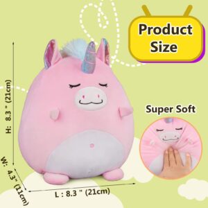 Marsjoy 8" Pink Unicorn Plush Pillow Toy Squishy Stuffed Animal Plushie Pillow Cute Unicorn Huggable Toy Kawaii Soft Cushion for Girl Kid Children's Day Birthdays Christmas