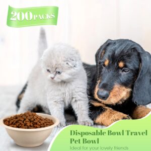 200 Pcs Disposable Pet Bowls Dog Food Bowls Travel Cat Bowls Bulk for Small Dogs Puppy Cat Food Dish Safe Paper Bowls 8 oz Container for Outdoor Small Animal Feeding and Watering Supplies