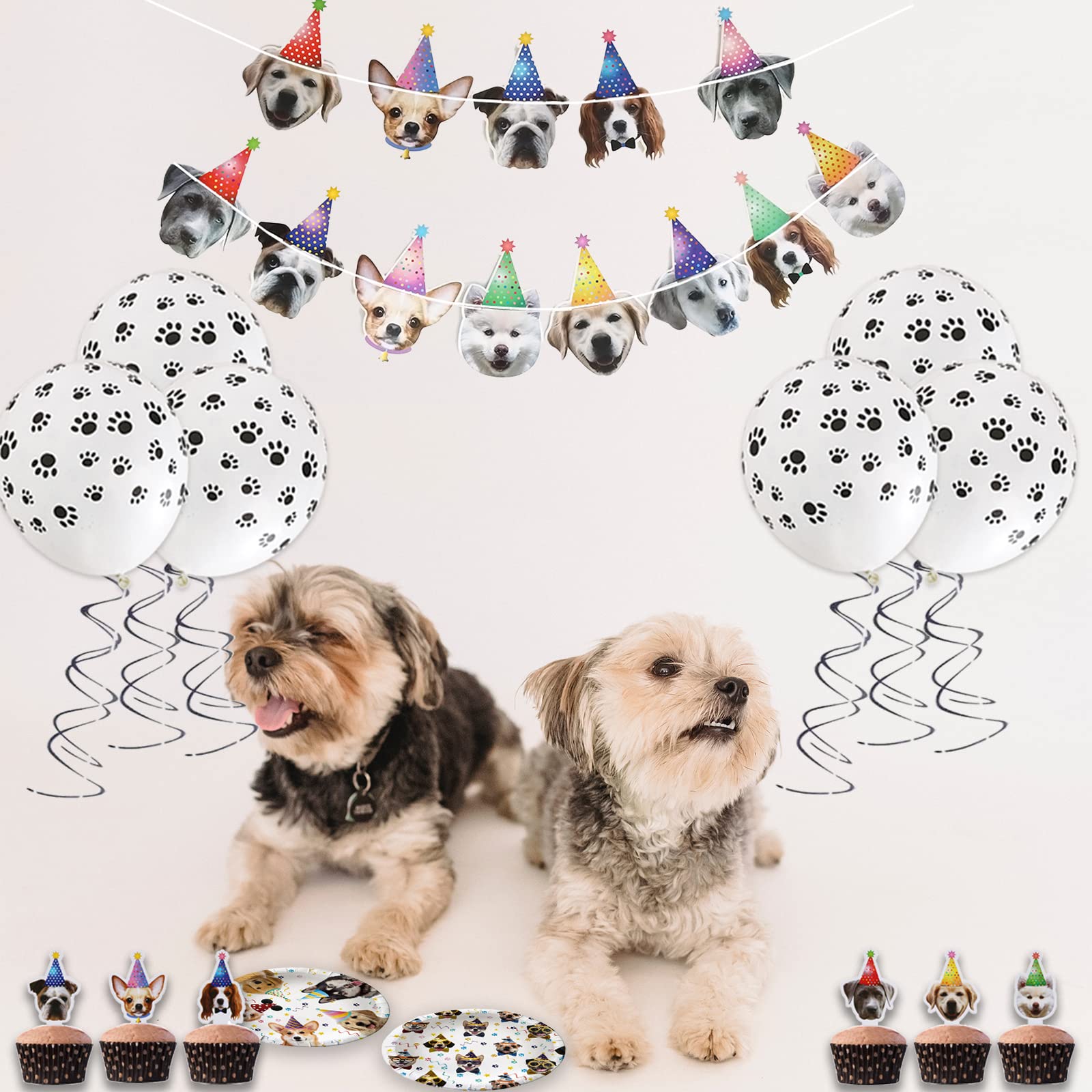 Dog Birthday Party Supplies Serves 20, Puppy Party Decorations Dog Party Plates Banner Napkins Paws Balloons Table Cover and Cake Topper for Doggy Kids Dog Party Decorations