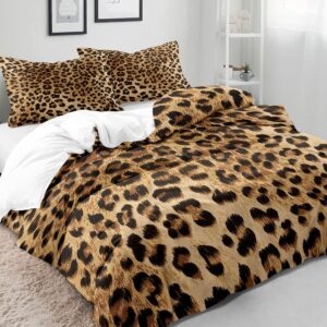 luvivihome 2pcs luxury leopard duvet cover, twin duvet cover, brown cheetah print bedding, africa safari animal fur leopard comforter bedspread quilt cover, bedroom decor for women men, 1 pillow sham