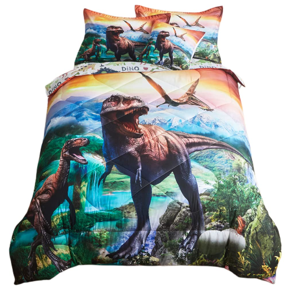 ADASMILE A & S Dinosaur Comforter Set Twin for Boys Dinosaur Twin Bedding Set for Kids 6 Pieces Dinosaur Comforter Set with Sheets Bed in A Bag T-Rex Dinosaur Comforter and Sheets Set for Home Decor