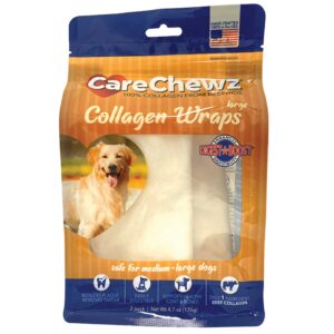 pet factory carechewz collagen 6-7" large wraps dog chew treats - natural flavor, 2 count/1 pack