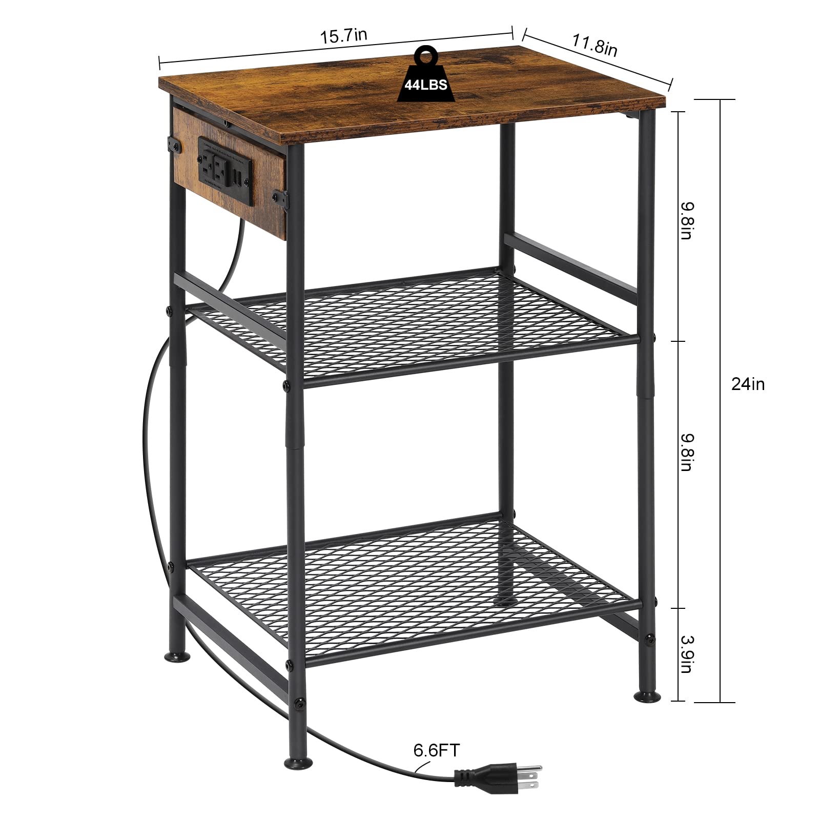 SEHERTIWY Nightstand with Charging Station, Nightstands Set of 2, Side Tables Living Room, Bed Side Table/Night Stand, 3-Tier End Tables with USB Ports and Power Outlets