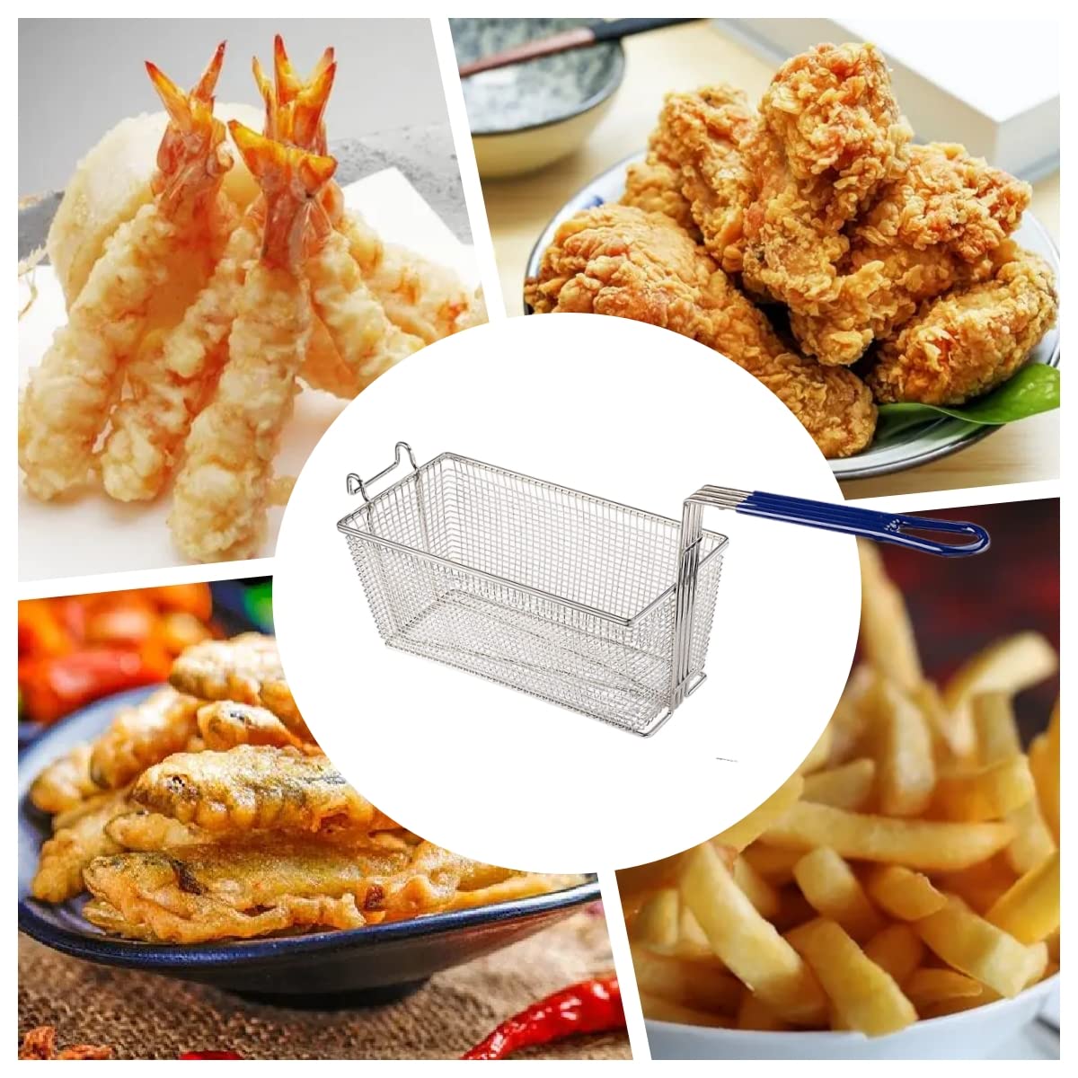 2PCS Deep Fryer Basket Commercial Use, Non-Slip Handle Heavy Duty Nickel Plated Iron Construction Chip Basket, 13 1/4" x 6 1/2" x 6, Restaurant Kitchen Frying Chips Fish Sausages.