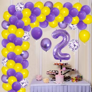 Purple Yellow Balloon Garland Arch Kit, 122PCS Yellow and Lavender Purple Confetti Balloons Metallic Purple Balloons for Birthday Wedding Anniversary Basketball Graduation Party Decorations…