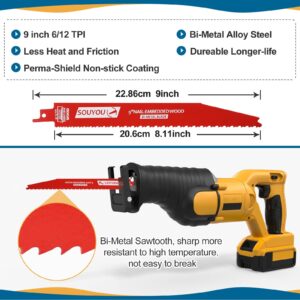 Souyou 25 Pack 9 Inch 6/12 Tpi Reciprocating Saw Blades Bi-Metal Steel Demon with Perma-Shield Coating Stud and Nail Sawzall Blades Sawzall Blades for Cutting Embedded Wood Metals PVC Pallets etc.