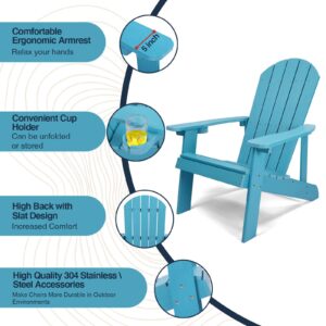 hOmeQomi Adirondack Chairs Set of 2, All Weather Resistant Plastic Chairs with Cup Holder, 5 Easy Steps to Install, Outdoor Chairs for Patio, Garden, Backyard Deck, Lawn, Fire Pit - Lake Blue