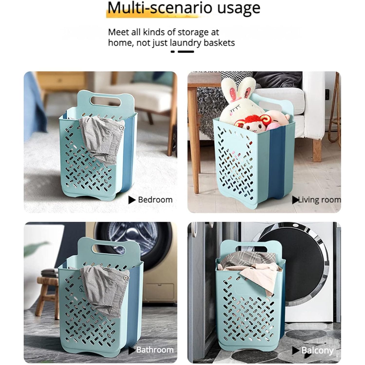 Wall-mounted Collapsible Laundry Basket, Tall Plastic Hamper for Dirty Clothes, Punch-free Storage Bins with Soft Handle, for Organizing Home, Clothes, Towels, Blanket, Toys (grey, xl)