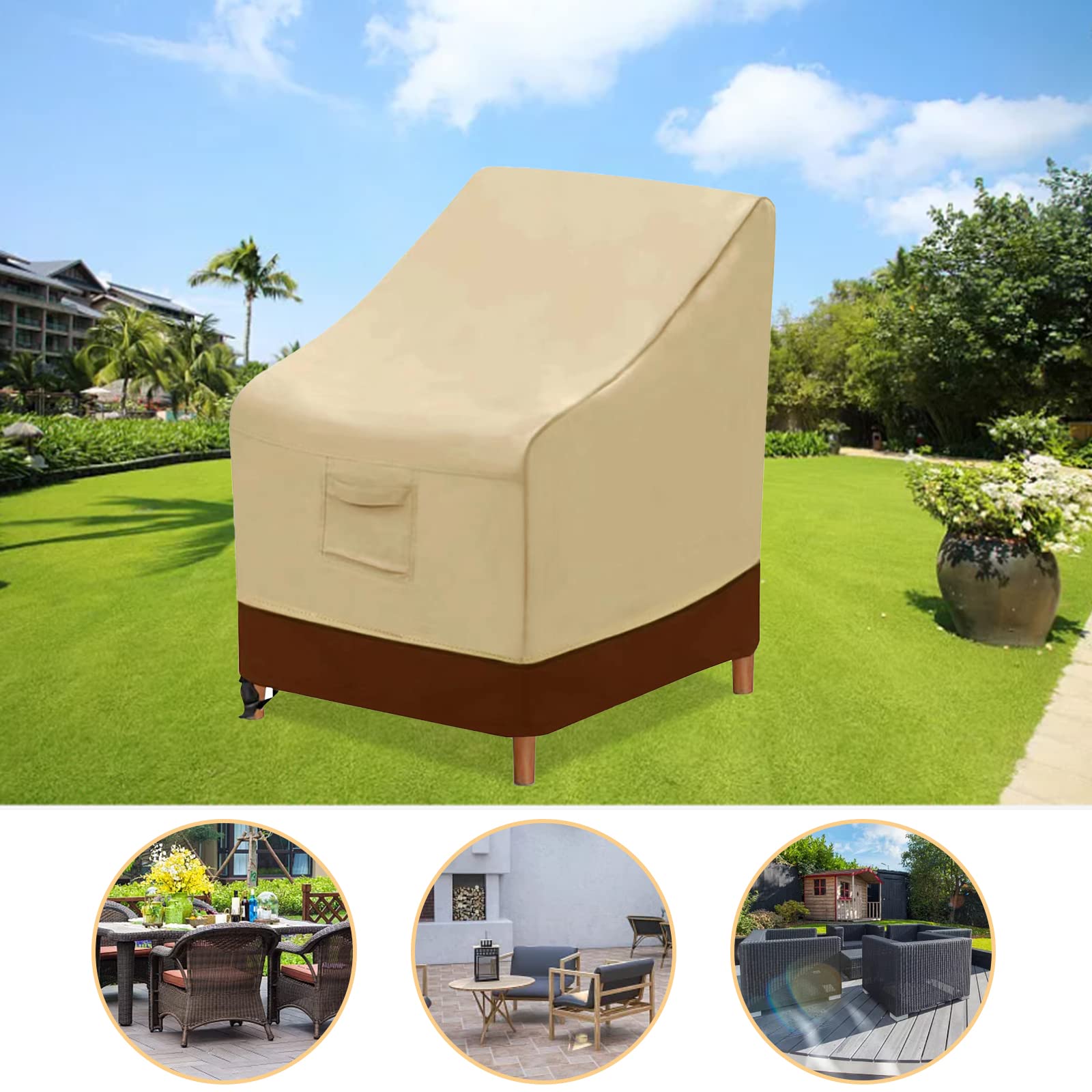 Yipincover Patio Dining Arm Chair Covers 2Pack Heavy Outdoor Furniture Covers 600D Oxford Fabric,100% Waterproof Outdoor Seat Covers (Beige & Brown,26" W×28" D×33" H)-1Year Warranty