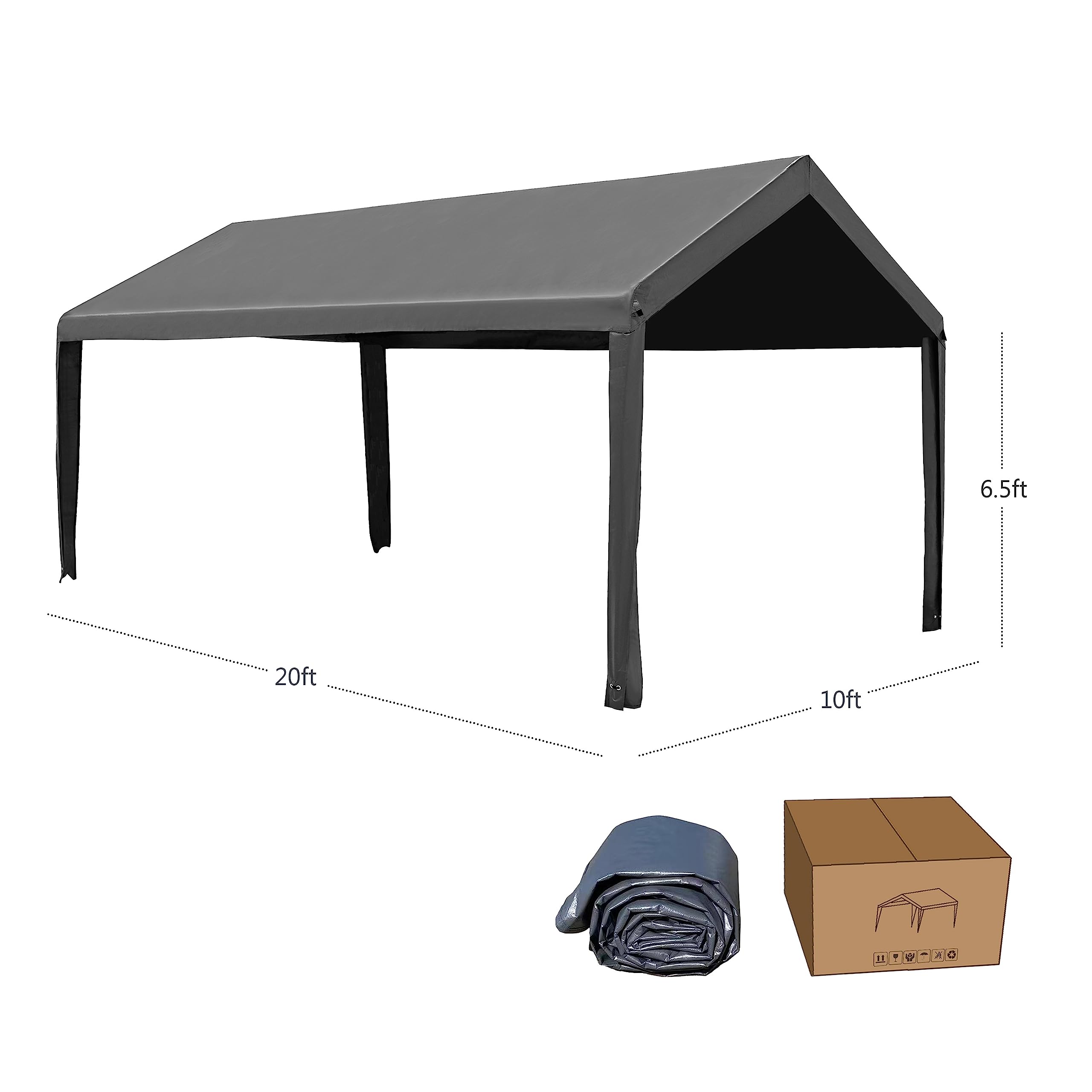 Replacement Carport Canopy Top only, Compatible with 10'x20 carport Frame, 180PE Fabric, Weather Resistant, Beige or Gray, Canopy Cover only, Frame is not Included (10'x20', Gray)