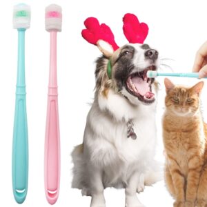 blmhtwo 2 pieces cat toothbrush, small dog toothbrush 360-degree dog toothbrush small with independent transparent packaging box and pp handle silicone dog toothbrush for small dogs (green and pink)