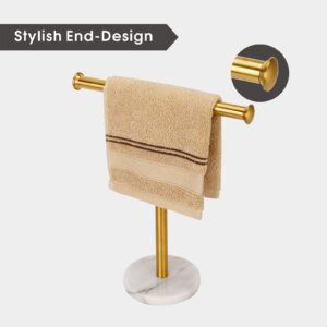 Songtec Gold Hand Towel Holder Stand, Fingertip Towel Rack with Heavy Marble Base, Accessories Jewelry Stand (Marble Base, Gold)