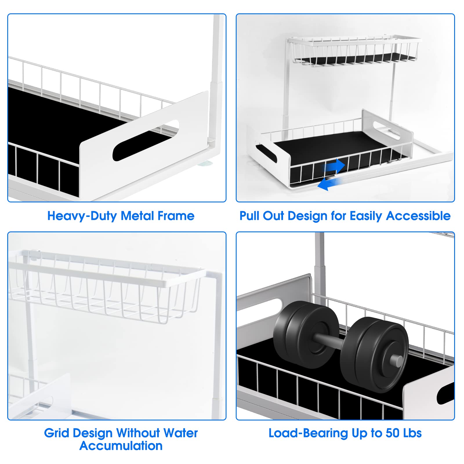 UINOFLE 2 Pack Under Sink Organizers and Storage, 2 Tier Sliding Cabinet Basket Organizer Drawer Pull Out Cabinet Organizer Multi-Purpose Under Sink Organizer for Bathroom Kitchen (White)