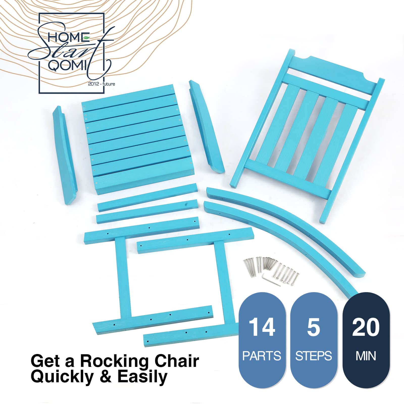 hOmeQomi Rocking Chairs Set of 2, All Weather Resistant Poly Lumber Outdoor Porch Rocker, Rocking Chairs for Outdoor, Indoor, Patio, Deck, Garden, Backyard, Load Bearing 380 lbs - Lake Blue