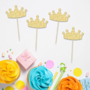 24Pcs Crown Cupcake Toppers Glitter Queen Crown Cupcake Picks for Queen Princess Theme Baby Shower Girls Wedding Birthday Party Cake Decorations Supplies Gold