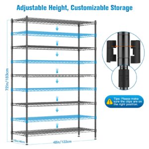 Wire Shelving with Wheels, 48x18x72 Inch, 3000 Lbs Storage Shelves Heavy Duty, Commercial-Grade Adjustable Utility Shelf, NSF-Certified Metal Storage Rack with Shelf Liners, 5-Tier, Matte Black