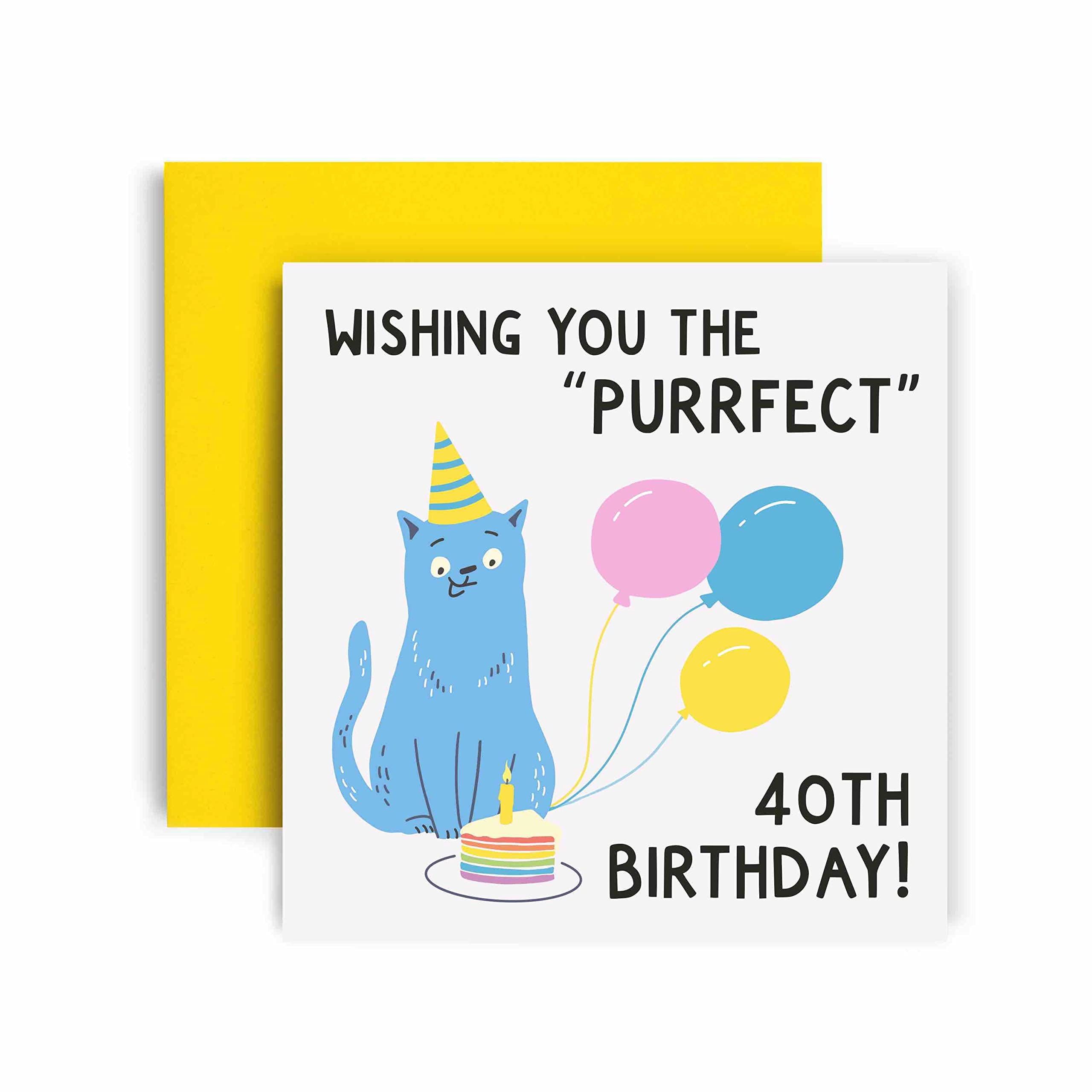 Huxters Birthday Cards for Women – Wishing You the Purrfect 40th Birthday Card for Her – Funny Birthday Cards for mum – mummy - sister - auntie– Cute 40th Birthday Card with Envelope (40th)