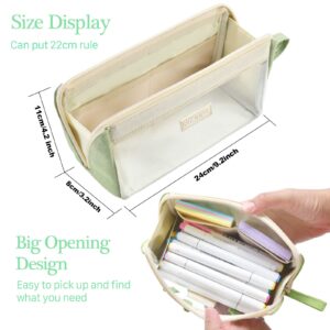 YOKUMA Clear Aesthetic Pencil Case Pouch for Girls Cute Kawaii Mark Pen Case Organizer Large Capacity for Kids Teen College Students Adults,Small Makeup Bag,Back to School Supplies (Green)