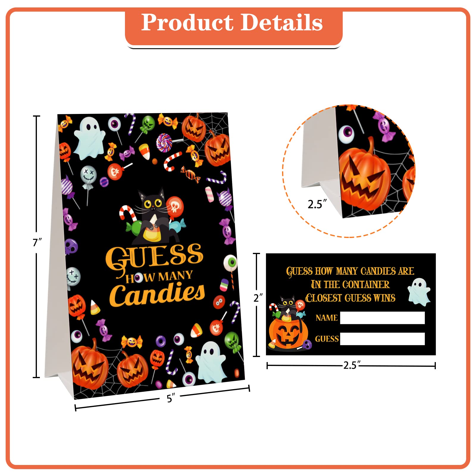 FaCraft Halloween Guess How Many Candies Games,36pcs Candies Guessing Game Cards Halloween Party Game for Kids Adults Halloween Guessing Candy Jar Card Ticket Birthday Halloween Party Favor Supplies