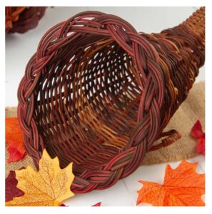 thanksgiving wicker cornucopia horn of plenty basket - horn of plenty wicker basket autumn fall decoration and centerpiece by factory direct craft (12"l x 6-3/4" dia) made of natural woven wicker