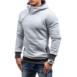 Maiyifu-GJ Men's Long Sleeve Diagonal Zipper Hoodies Zip Up Slim Fit Athletic Hoodie Hip Hop Hooded Sweatshirts with Pocket (Light Grey,X-Large)