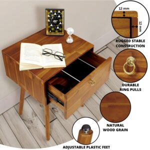 Bme Alden Solid Wood Nightstand/Side Table/End Table, Fully Assembled, with 1-Drawer for Mid Century Bedroom and Living Room, (12mm), Caramel