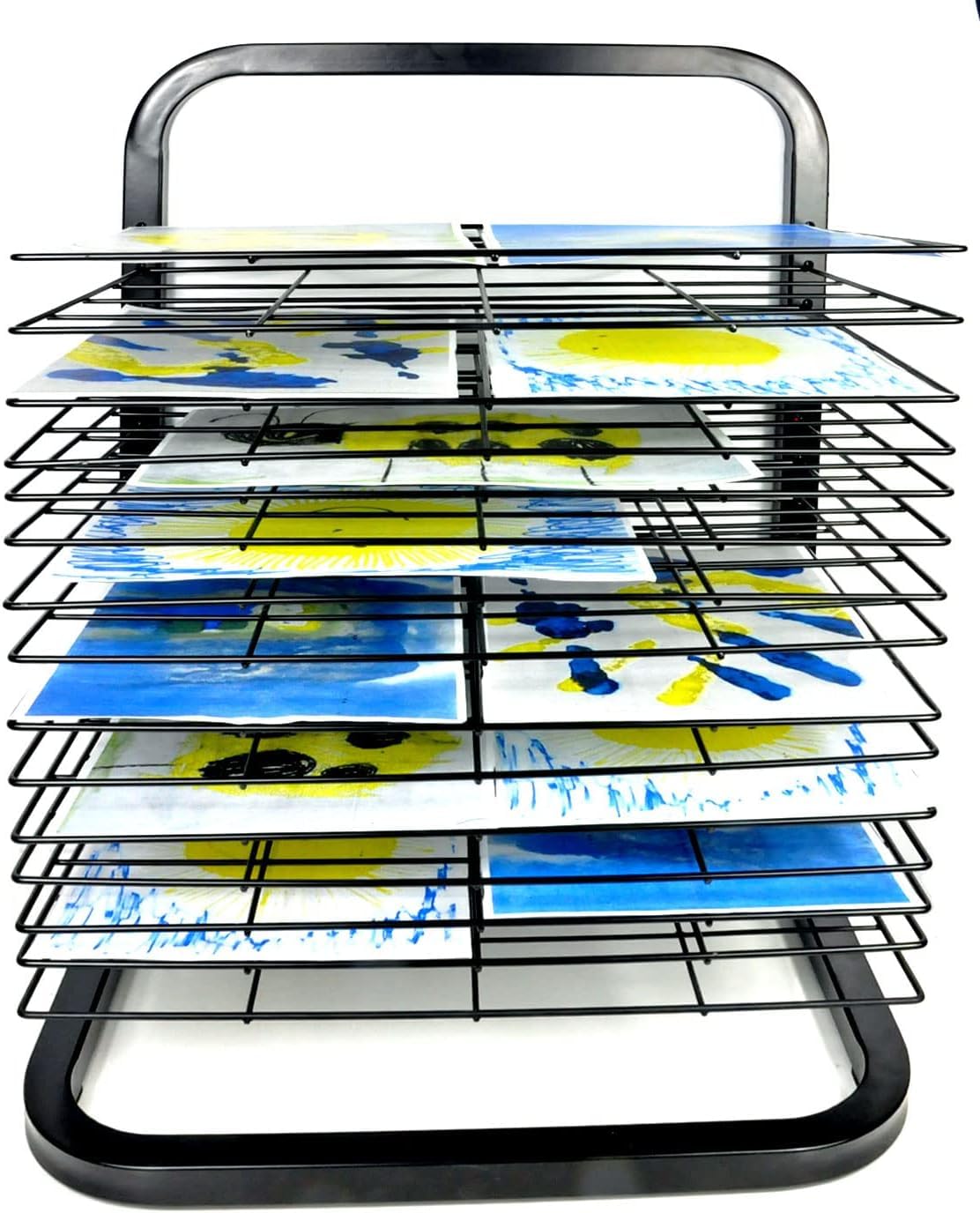 Joymaney Art Drying Rack | Mobile Metal Art Storage Rack with Removable Shelves | Art Organizer for Kids, Art Studio and Tabletop Storage, Craft Room and Desktop (15 Shelves)