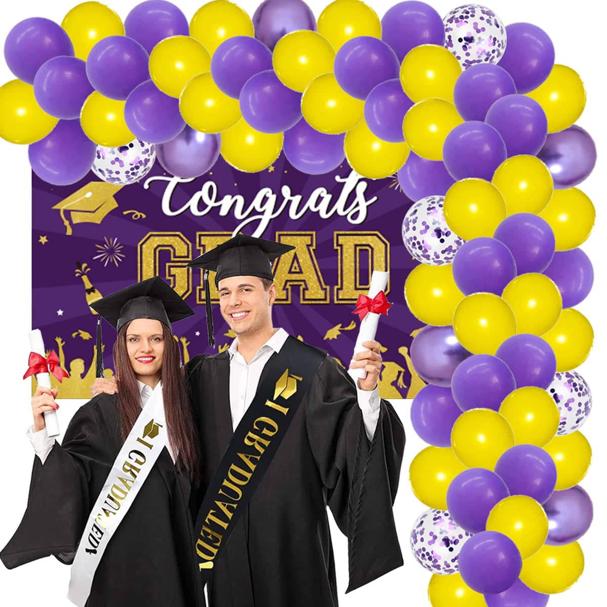 Purple Yellow Balloon Garland Arch Kit, 122PCS Yellow and Lavender Purple Confetti Balloons Metallic Purple Balloons for Birthday Wedding Anniversary Basketball Graduation Party Decorations…