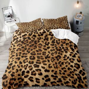 LUVIVIHOME 2PCS Luxury Leopard Duvet Cover, Twin Duvet Cover, Brown Cheetah Print Bedding, Africa Safari Animal Fur Leopard Comforter Bedspread Quilt Cover, Bedroom Decor for Women Men, 1 Pillow Sham