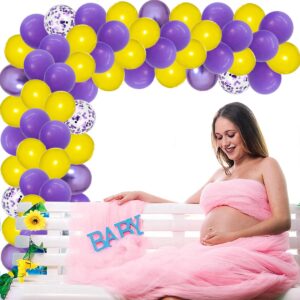 Purple Yellow Balloon Garland Arch Kit, 122PCS Yellow and Lavender Purple Confetti Balloons Metallic Purple Balloons for Birthday Wedding Anniversary Basketball Graduation Party Decorations…