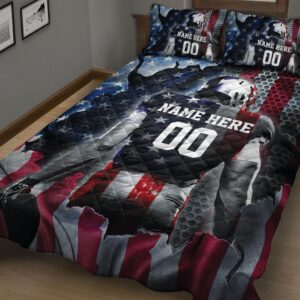 OhaPrints Custom Football Us Flag Gift for Son Boy Personalized Name Number Quilt Blanket & Pillowcases, Quilts Bedding Set & Pillow Cover, King Queen Double Twin Throw Full Size Bedspread Bed Sets