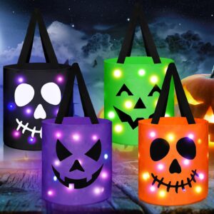 yaomiao 4 pcs led light halloween bags halloween candy bags light up goodie bags light up candy bags multipurpose reusable goody bucket for kids halloween party supplies(colorful)