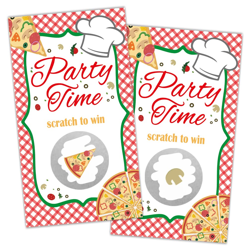 REWIDPARTY Pizza Party Scratch Off Game Cards（32 PCS） Wedding Bridal Baby Shower Scratch Off Cards Activity for Christmas Thanksgiving Raffle Tickets Family Holiday Games Supplies for Kids Adults