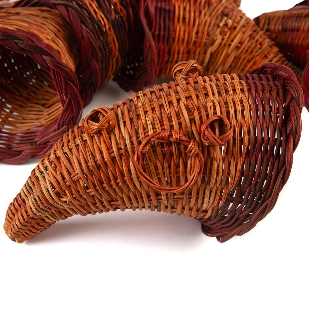 Thanksgiving Wicker Cornucopia Horn of Plenty Basket - Horn of Plenty Wicker Basket Autumn Fall Decoration and Centerpiece by Factory Direct Craft (12"L x 6-3/4" Dia) Made of Natural Woven Wicker