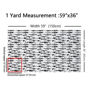 Feelyou Gun Fabric by The Yard, Sniper Rifle Upholstery Fabric for Chairs Sofa Couch, Guns Outdoor Fabric Waterproof, 1 Yard, Black White