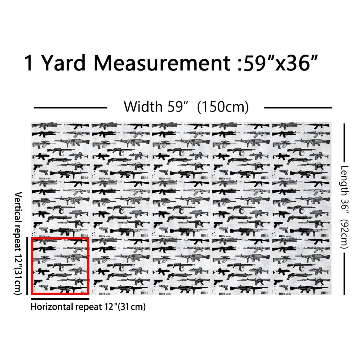 Feelyou Gun Fabric by The Yard, Sniper Rifle Upholstery Fabric for Chairs Sofa Couch, Guns Outdoor Fabric Waterproof, 1 Yard, Black White