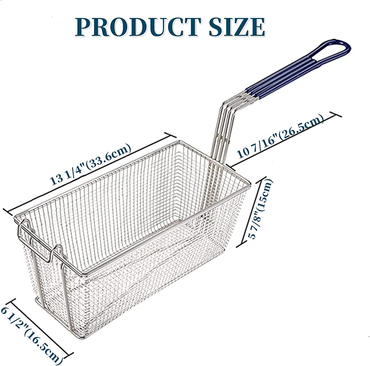 2PCS Deep Fryer Basket Commercial Use, Non-Slip Handle Heavy Duty Nickel Plated Iron Construction Chip Basket, 13 1/4" x 6 1/2" x 6, Restaurant Kitchen Frying Chips Fish Sausages.