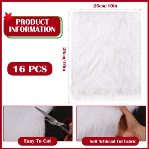 Jexine 16 Pcs Faux Fur Fabric 10 x 10 Inches Fluffy Faux Fur Squares Patches White Fur Fabric Shaggy Fur Fabric Cuts for Decoration DIY Crafts Sewing Cushion Chair Cover