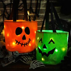 Yaomiao 4 Pcs LED Light Halloween Bags Halloween Candy Bags Light Up Goodie Bags Light Up Candy Bags Multipurpose Reusable Goody Bucket for Kids Halloween Party Supplies(Colorful)