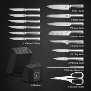 imarku Knife Set, 16 Pcs Kitchen Knife Set with Block, Ultra Sharp Stainless Steel Chef Knife Set, Dishwasher Safe Knife Block Set with One-piece Ergonomic Handle, Christmas Gifts for Women and Men