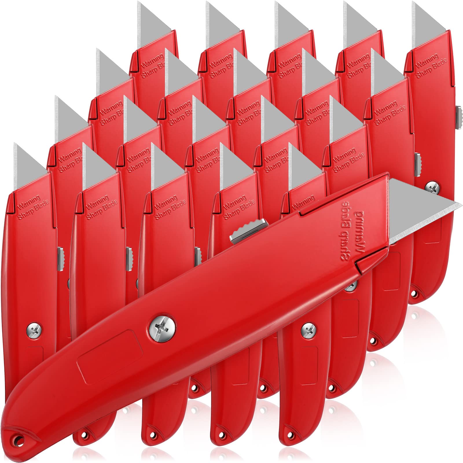 Reginary 20 Pcs Box Cutter Bulk Retractable Utility Knife Heavy Duty Aluminum Alloy Razor Knife for Cardboard Box Carton Opener for DIY, Factory, Home Office(Red)