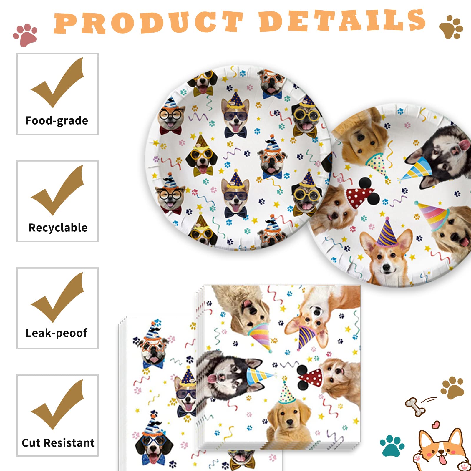 Dog Birthday Party Supplies Serves 20, Puppy Party Decorations Dog Party Plates Banner Napkins Paws Balloons Table Cover and Cake Topper for Doggy Kids Dog Party Decorations