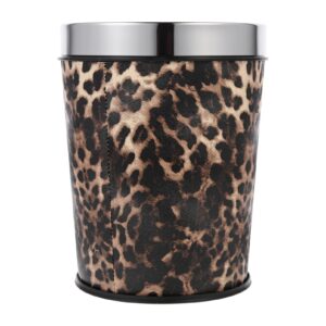 coheali work desk decor waste basket metal trash can 5l leopard waste basket with fixed waste bag ring for bathroom laundry room kitchen office kids rooms and dorms recycling bin desk containers