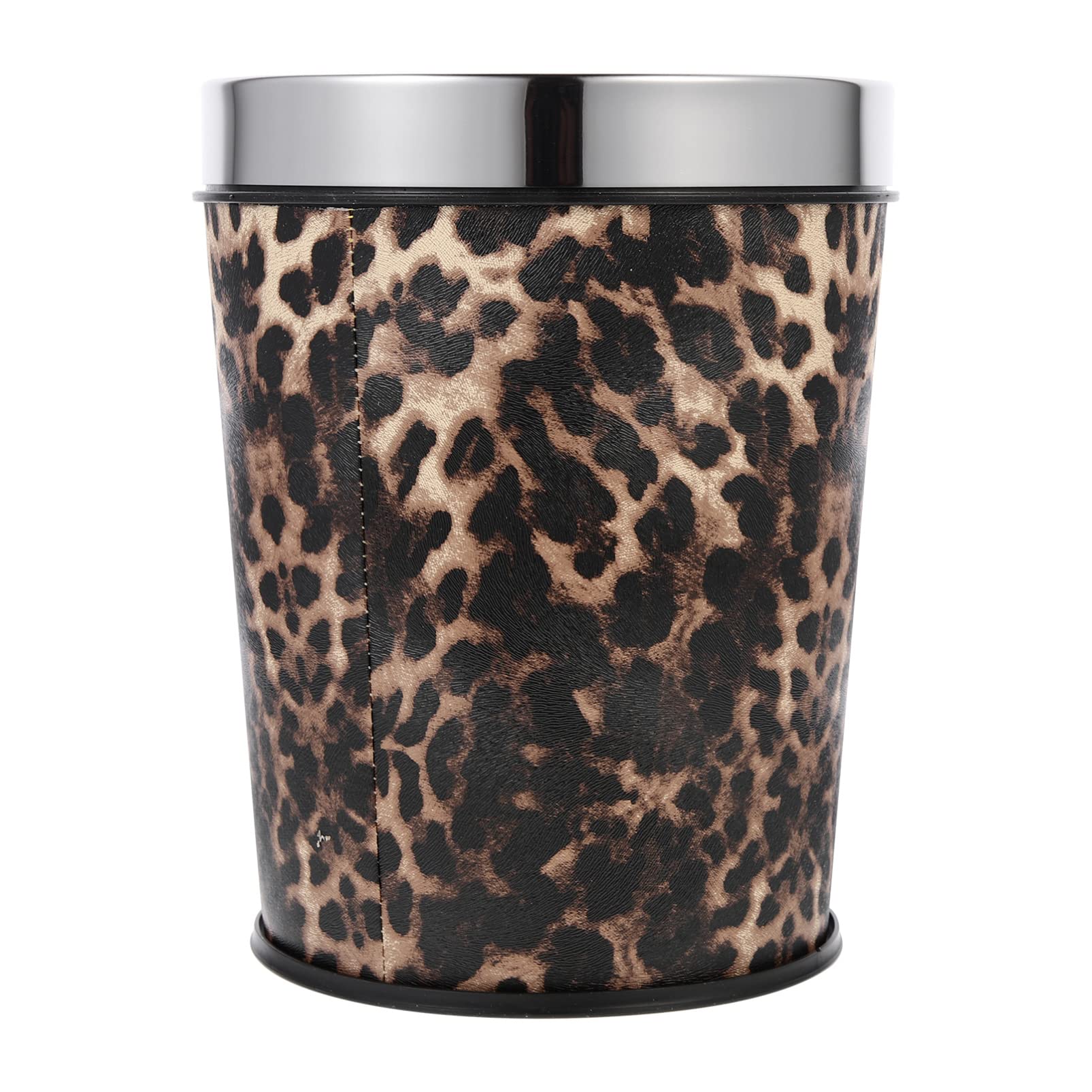 COHEALI Work Desk Decor Waste Basket Metal Trash Can 5L Leopard Waste Basket with Fixed Waste Bag Ring for Bathroom Laundry Room Kitchen Office Kids Rooms and Dorms Recycling Bin Desk Containers