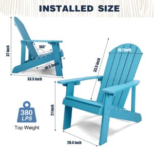 hOmeQomi Adirondack Chairs Set of 2, All Weather Resistant Plastic Chairs with Cup Holder, 5 Easy Steps to Install, Outdoor Chairs for Patio, Garden, Backyard Deck, Lawn, Fire Pit - Lake Blue