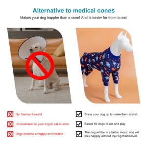 LovinPet Pitbull Pet Onesie, Comfy Lightweight Stretchy Fabric, Blue Dinosaurs Print, Sun Protection, Pet Anxiety Relief Shirt, Easy to Wear Dog Costume for Party,Blue White XL