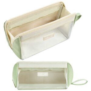 yokuma clear aesthetic pencil case pouch for girls cute kawaii mark pen case organizer large capacity for kids teen college students adults,small makeup bag,back to school supplies (green)